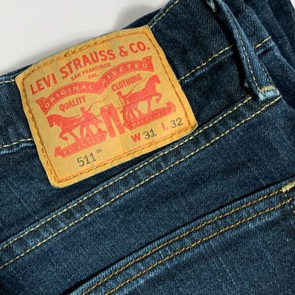 Levi's Men's 511 Mid Rise Slim Fit Jeans Medium Dark Wash Mid Rise Tapered Leg - Picture 3 of 7